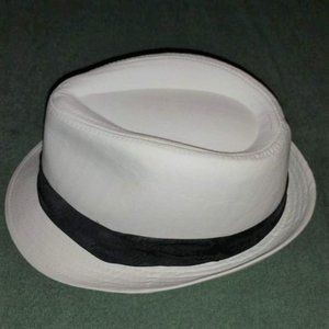 Men's White Hat with Black Trim